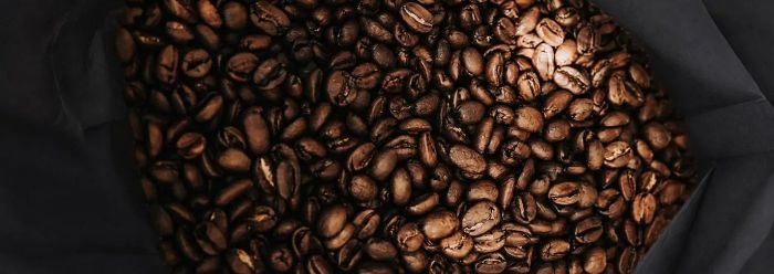 Roasted coffee beans resting in an open bag